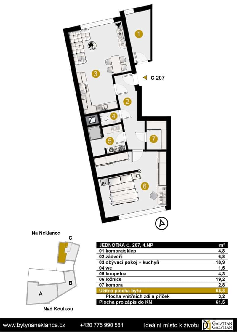 Prodej bytu 2+kk 62 m², Na Neklance, Praha