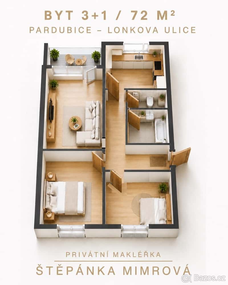 Prodej bytu 3+1 72 m² Lonkova, Pardubice