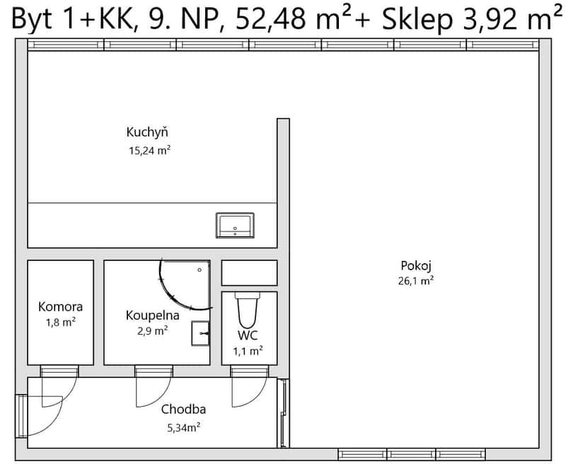 Prodej bytu 1+kk, 56m2