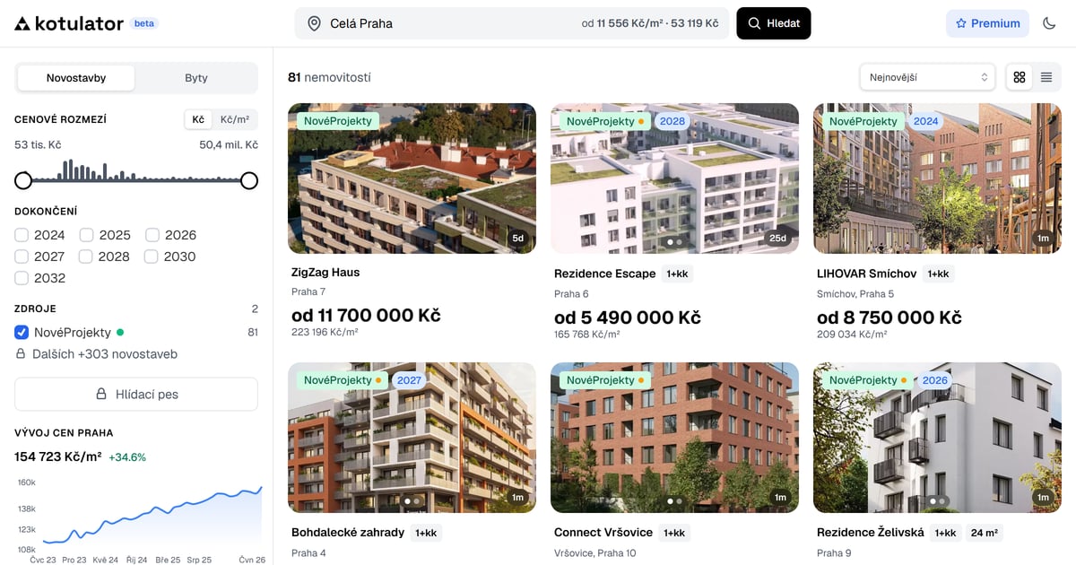 Přehled nabídek v Kotulatoru — inzeráty z devíti realitních zdrojů na jednom místě